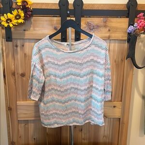 Haptics Pastel Striped Elbow Length Sleeve Women's Top